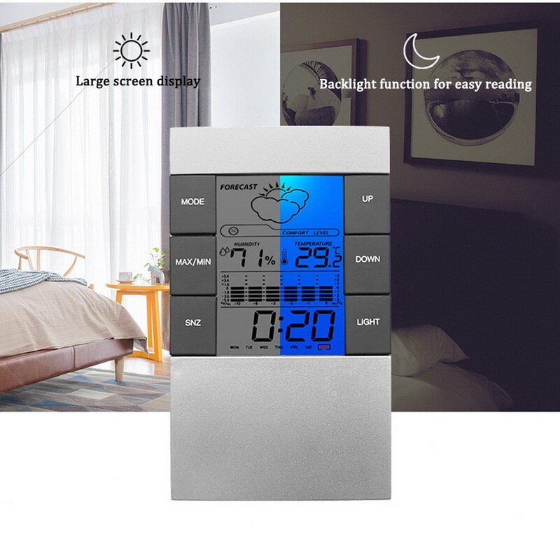 Thermometer Hygrometer Station Clock Room Temperature and Humidity Monitor Gauge Battery Operated