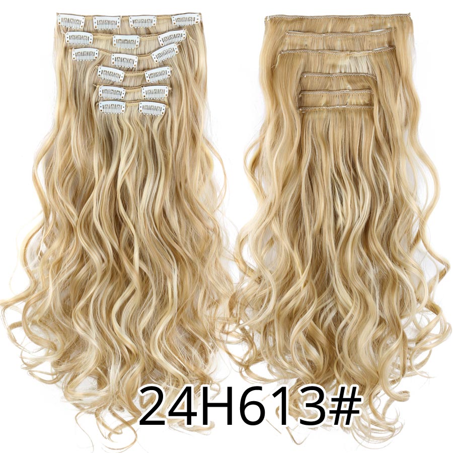 Leeons 16 clip in hair extensions hårtilbehør langt krøllet hår extension clip syntetisk varmebestandig fiber ombre farve: 24 timer 613
