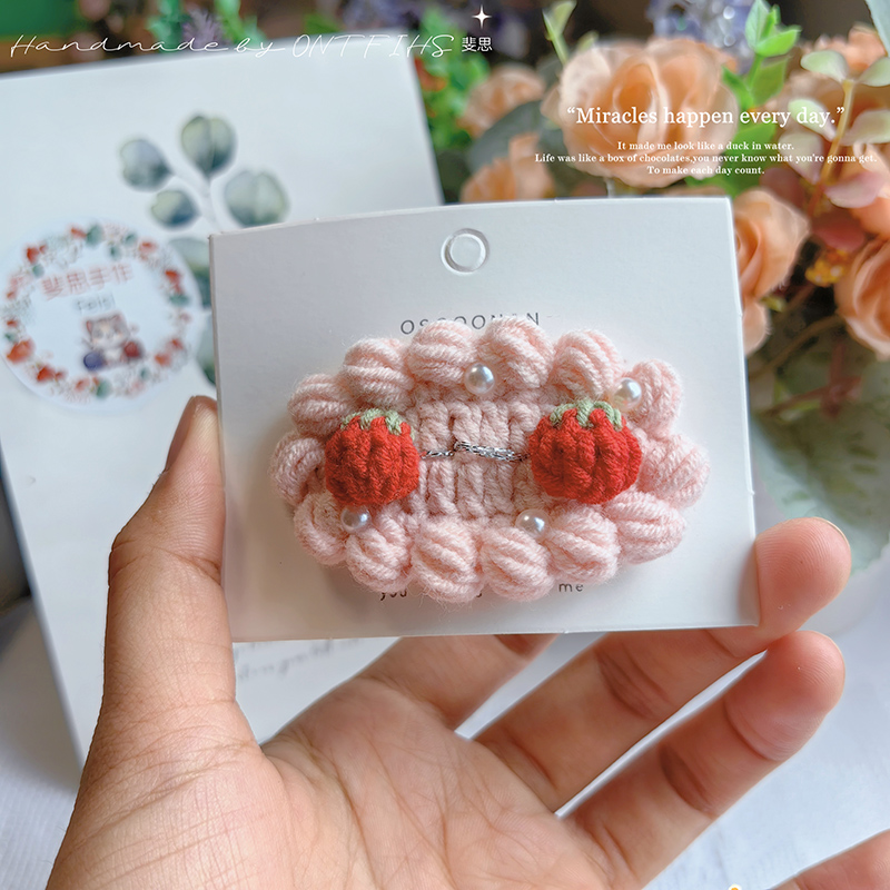 Pinzas para el cabello de fresa de ganchillo hechas a mano para niñas recién nacidas, horquillas a presión de hilo de algodón, horquillas rojas, pasadores BB para niños: Plata