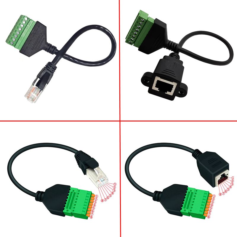Bloque de terminales RJ45 a tornillo, conector 8P Ethernet Rj45 macho hembra a Cable adaptador de red de Terminal de tornillo de 8 pines para CCTV DVR