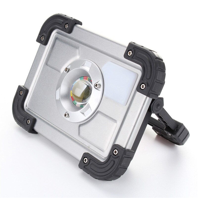 LED Reflector 20w USB charging Floodlight LED Spotlight 18650 Rechargeable Battery Powered Portable Led searchlight camping: Sliver