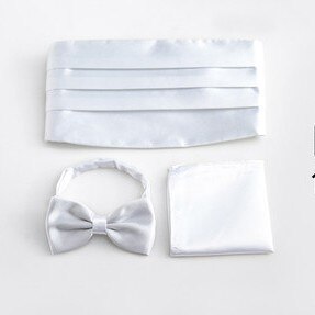 Bruiloft heren cummerbunds sets pochet zakdoeken strikken smoking formele sjerp brede riemen: Wit