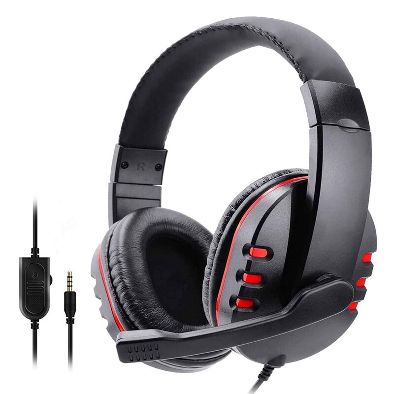 -Wired Headphones with Mic Laptop Phone Stereo Sound Gaming Computer Headset for Sony PS5 PS4: black red