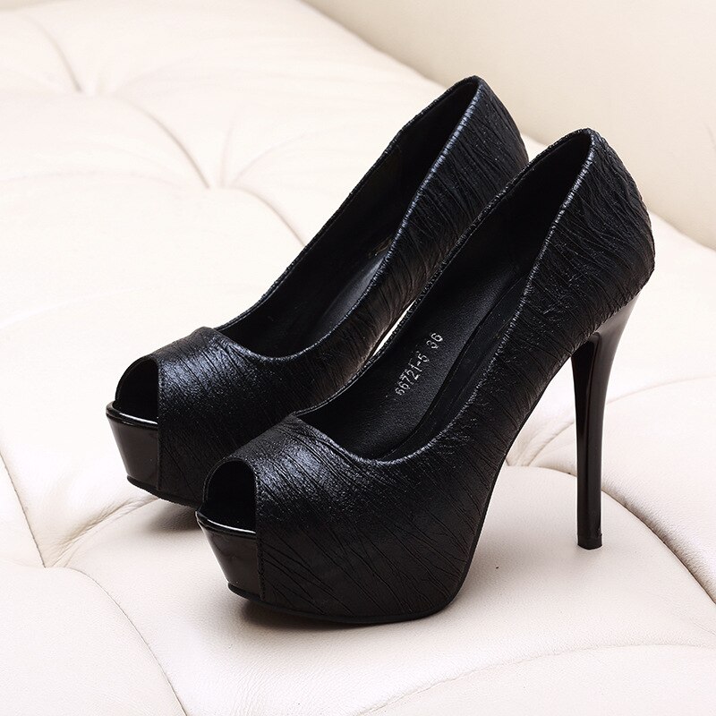 Platform Hoge Hakken Schoenen Pompen Vrouwen Schoenen Bruiloft Schoenen Vrouw Peep Toe Pumps Platform Stiletto Hakken Talon Femme: black 12cm / 8