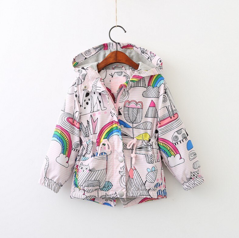 Baby Spring and Autumn Children's Wear European and American Girls Zipper Jacket Rainbow Print Windbreaker Hooded Jacke: 6T