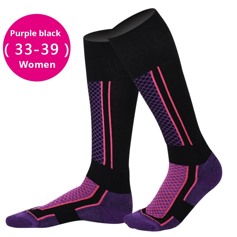 1pair Mounchain Women/Man/Kids Winter Ski Snow Towel Socks Thermal Long Cycling Camping Hiking Walking Free Size Sports Socks: Female purple black