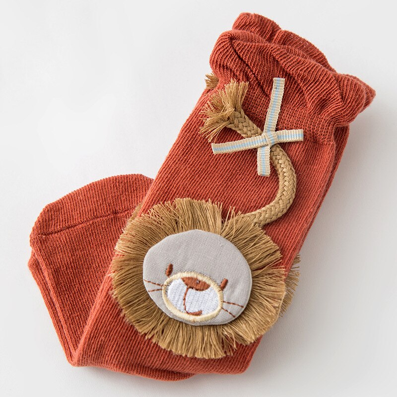 Chaussettes amples en coton pour bébés, motif Lion de dessin animé, pour garçons et filles, collection printemps et automne: brown Red / 1-3year