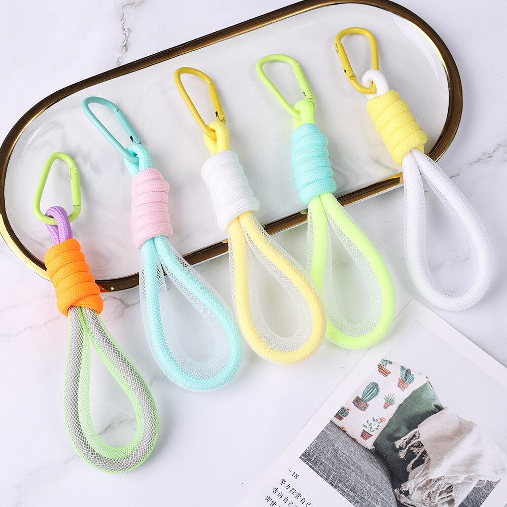 Fluorescent Phone Strap Mesh Landyard For Bags Braided Strips Keycord Hanging Accessories Keychain Mobile Phone Strap Chain