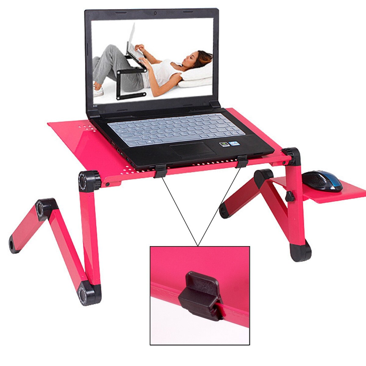 Adjustable Folding Notebook Desk Laptop Table Stand Bed Tray Portable Laptop Stand Aluminium Holder with Mouse Pad Cooler
