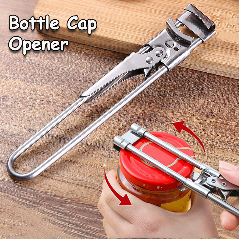 Abridor de latas ajustable, abridor de tarros de acero inoxidable antideslizante, abridor de latas con tornillo que ahorra trabajo, accesorios de cocina, herramientas