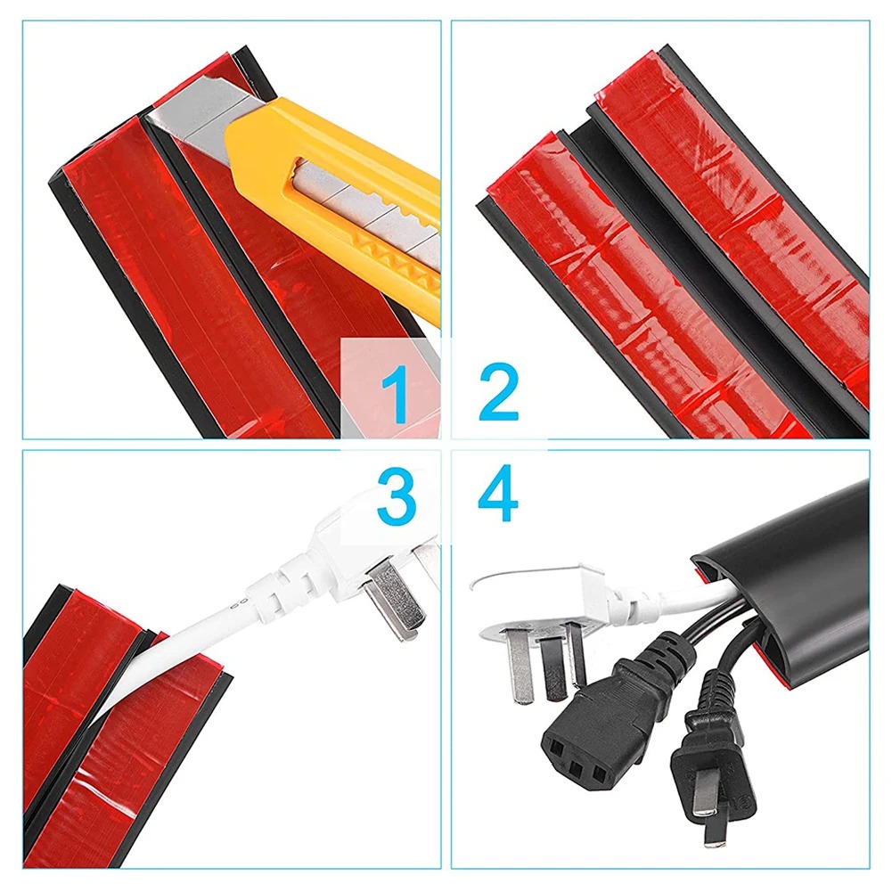 Cubierta de cable de piso de 3m, fundas de cables de piso, protectores de cables de conducto eléctrico flexibles de PVC, ocultadores de cables autoadhesivos para pisos 1