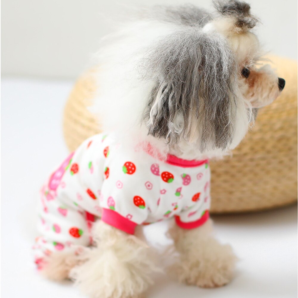 Cute Strawberry Yellow Duck Pattern Cotton Dog Pajamas Small Dogs Tshirt For Pet Dogs Cat Clothes Puppy Jumpsuit