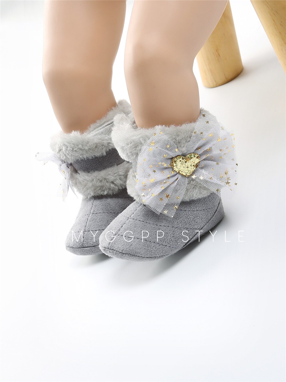 Bottes de neige bébé fille flambant neuf, semelle souple anti-dérapant doublure en fausse fourrure bottines avec mignon Tulle nœud hiver