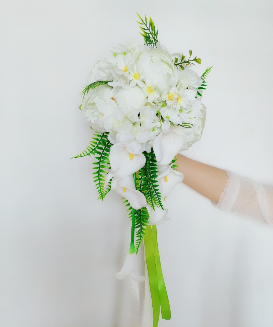 Sesthfar Eleganet Calla Lelie Bruidsboeket Waterval Bruid Bruidsmeisje Houden Bloem Wit Kunstmatige Bloemen Boeket