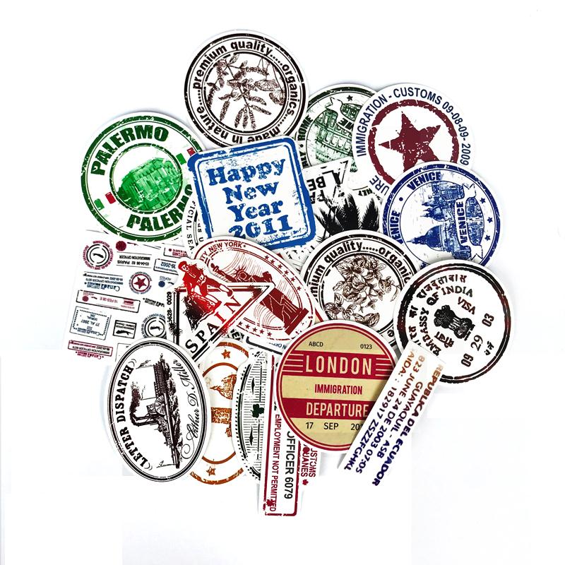 60pcs/lot Postmark Stamp Style Stickers of Popular City Paris York London Rome For Luggage Suitcase Car Decal