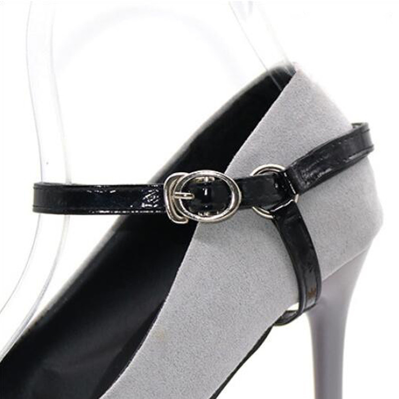 1 Paar Vrouwen Hoge Hakken Holding Losse Anti-Slip Bandjes Kant Schoenen Band Bundel Schoenveter Metalen Tip Schoen Accessoires: Light Black