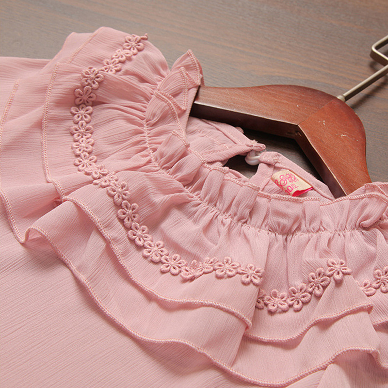 Blusa de manga larga con volantes para niña, camisa de gasa para primavera y verano, ropa para niño, Tops escolares RT408