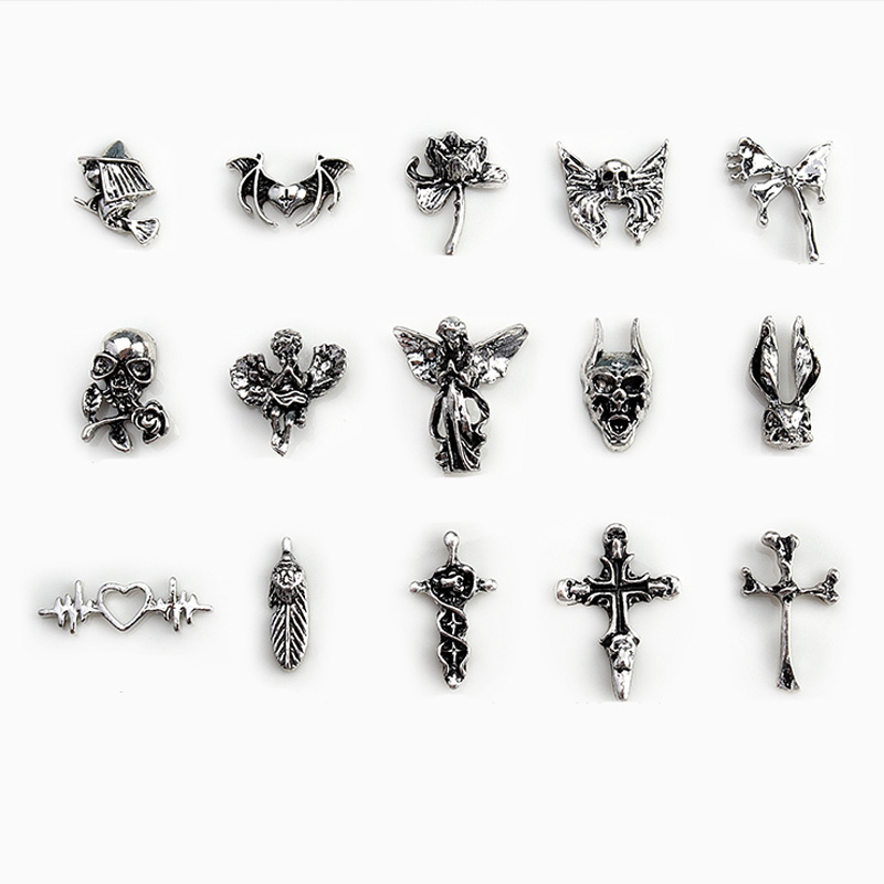 Accesorios de manicura de lujo para decoración de uñas, 10 piezas, Cruz Vintage, 3D, aleación barroca, Ángel, corazón, arte de uñas, DIY