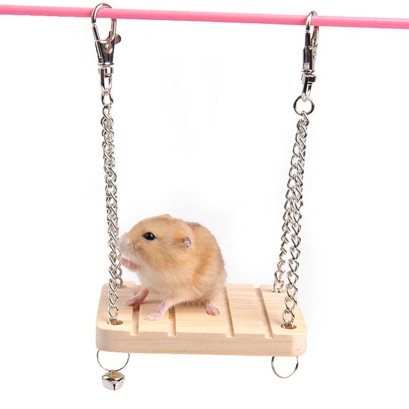 Hamster kanin mus chinchilla træ hængende kæledyr hængekøje gynge legetøj med klokkebur tilbehør rotte kat lille kæledyr produkt