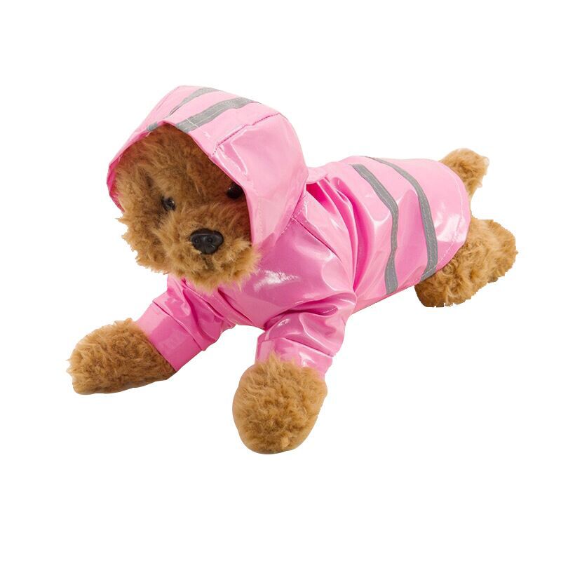 Dog Raincoat PU Reflective Strip Hooded Raincoat Teddy Bear Pet Clothes Ropa Perro Rain coat Dog Costumes: pink / S