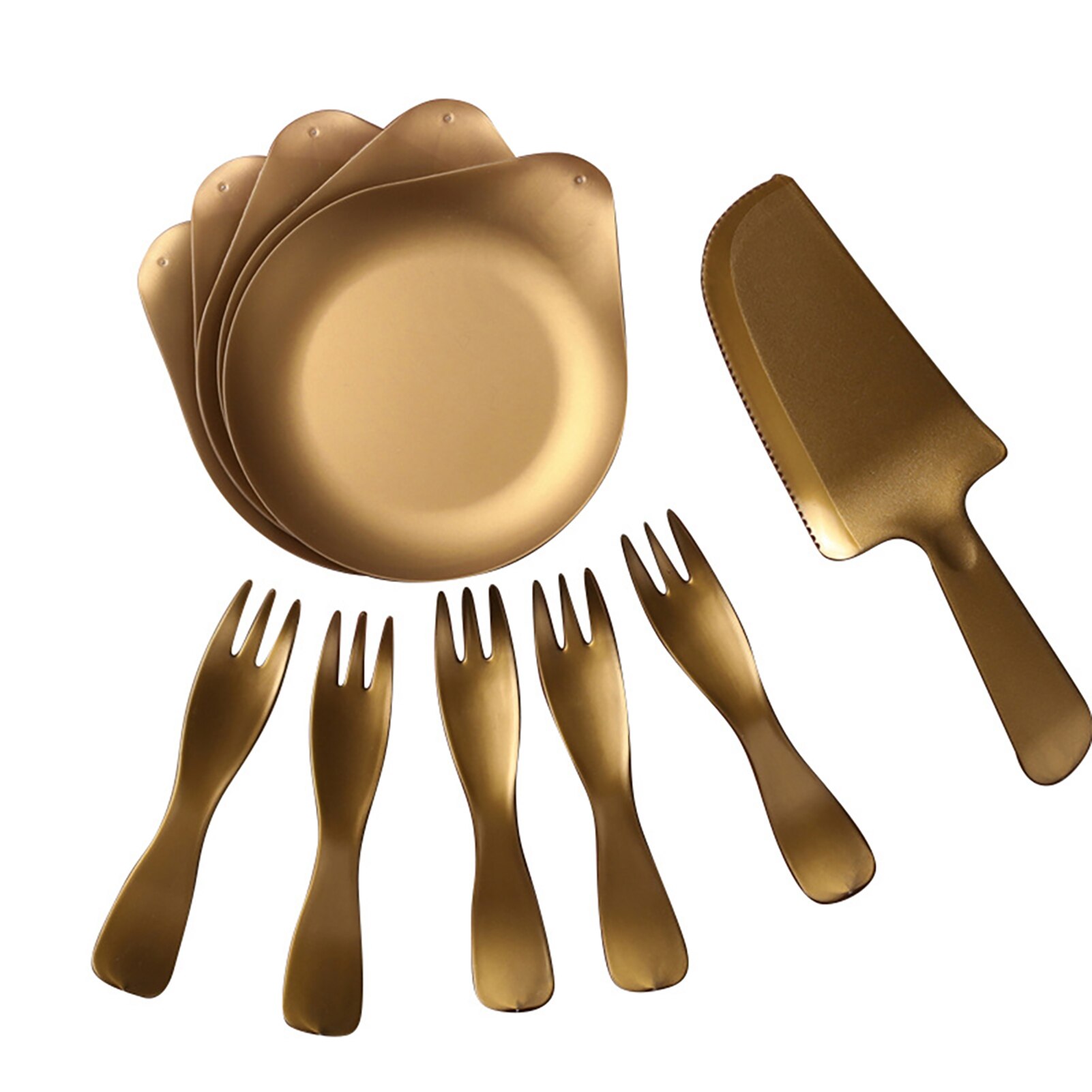 5 sæt middag tallerken festival gaffel cutter hjem picnic engangsservise sæt bryllup solid fest miljøvenlig fødselsdag: Guld