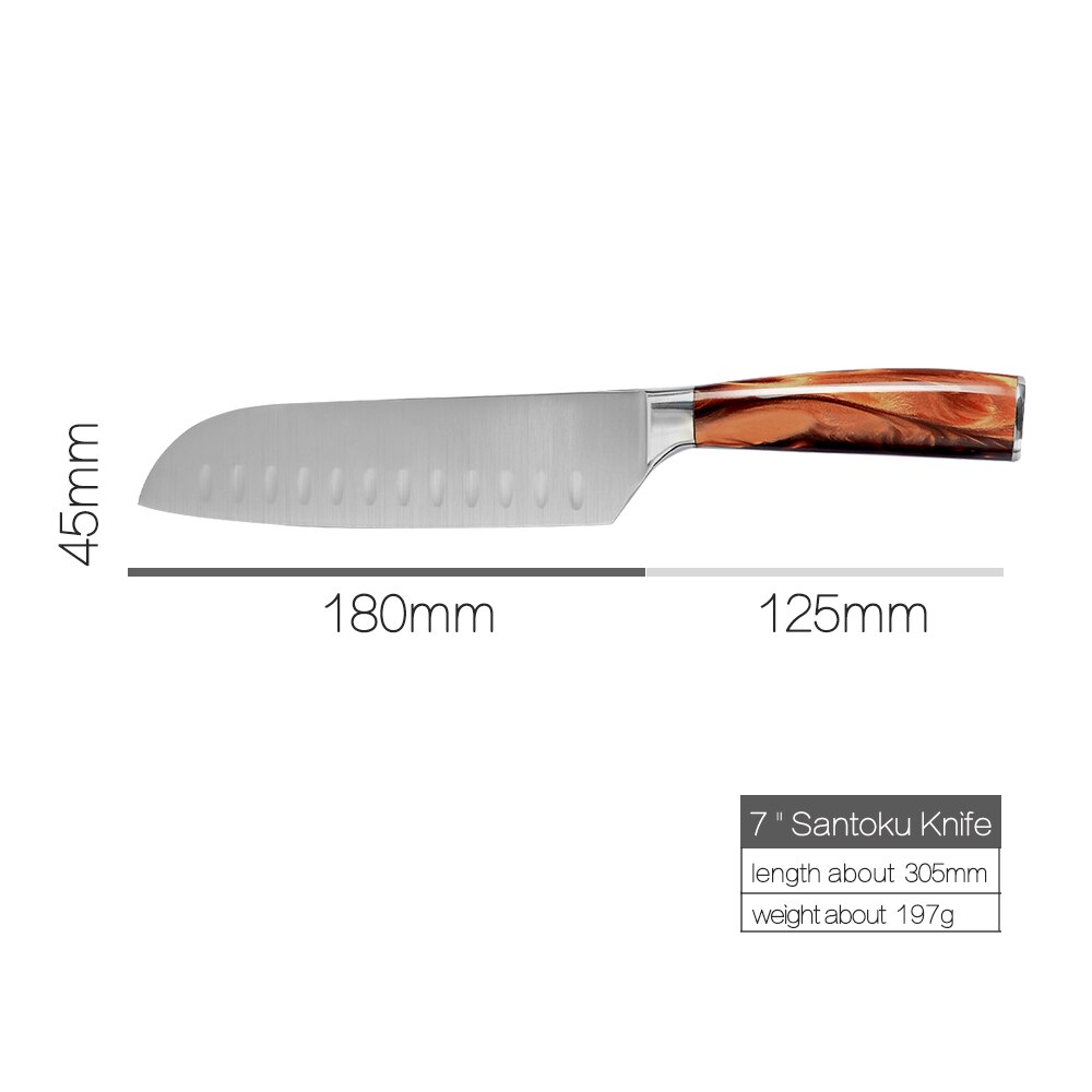 XYj Stainless Steel Kitchen Tool Set 8'' Chef Bread Slicing 7'' Chopping Santoku Knifes 5'' Utility Santoku 3.5'' Paring Slicer: J 7 santoku