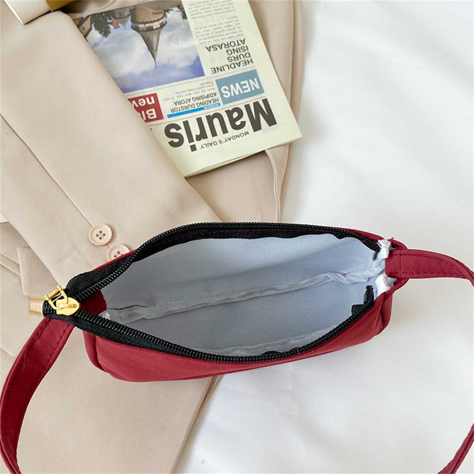 Solid Color Ladies Baguette Handbags Women Nylon Casual Shoulder Underarm Shoulder Bags Portable Travel Clutches#p35