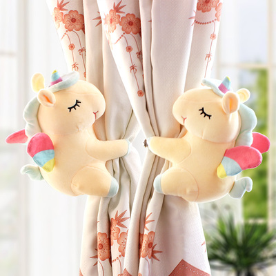 2pcs/set Cartoon Unicorn Curtain Tieback Holder Hooks Tie Backs Children Room Decoration Accessories Holdback Curtain Strap Hook: Yellow