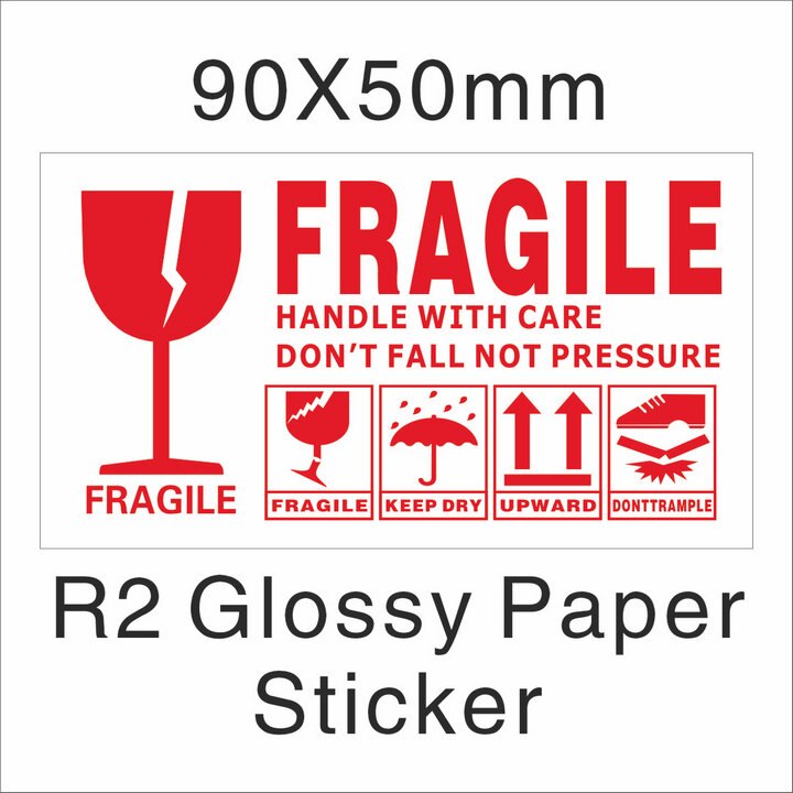 500pcs/lot Fragile Warning Glossy Label Kraft Sticker 9x5cm Fragile Handle Care Keep Dry Black Red Colors: R2 Glossy 9x5