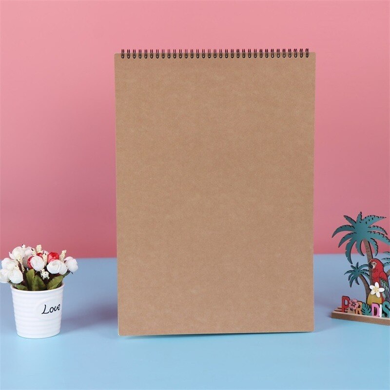 A4 Coil Loose-leaf Sketchbook Spiral Bound Cartoon Cover Kraft Blank Drawing Book Sketch Diary Memo Note Office School