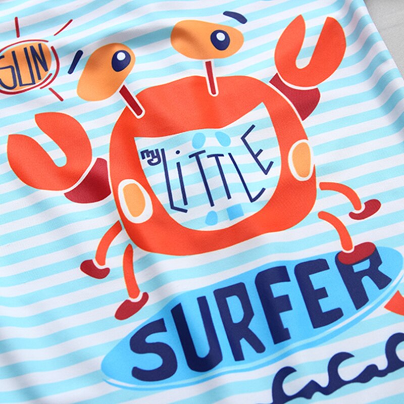 Swimwear Boys Long Sleeve Baby Swimming Suit Cartoon Crab Print UPF 50 UV Protection Children Swimsuit One Piece with Sun Cap