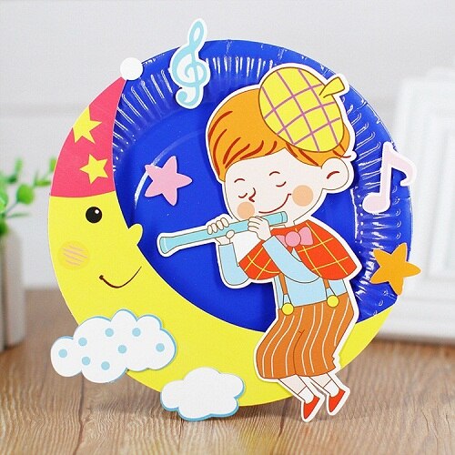 Dysk do papieru malowanie przedszkole pakiet materiałów płyta naklejki malowanie Puzzle dla dzieci kreatywne ręcznie dzieci papier do majsterkowania płyty: Moon boy