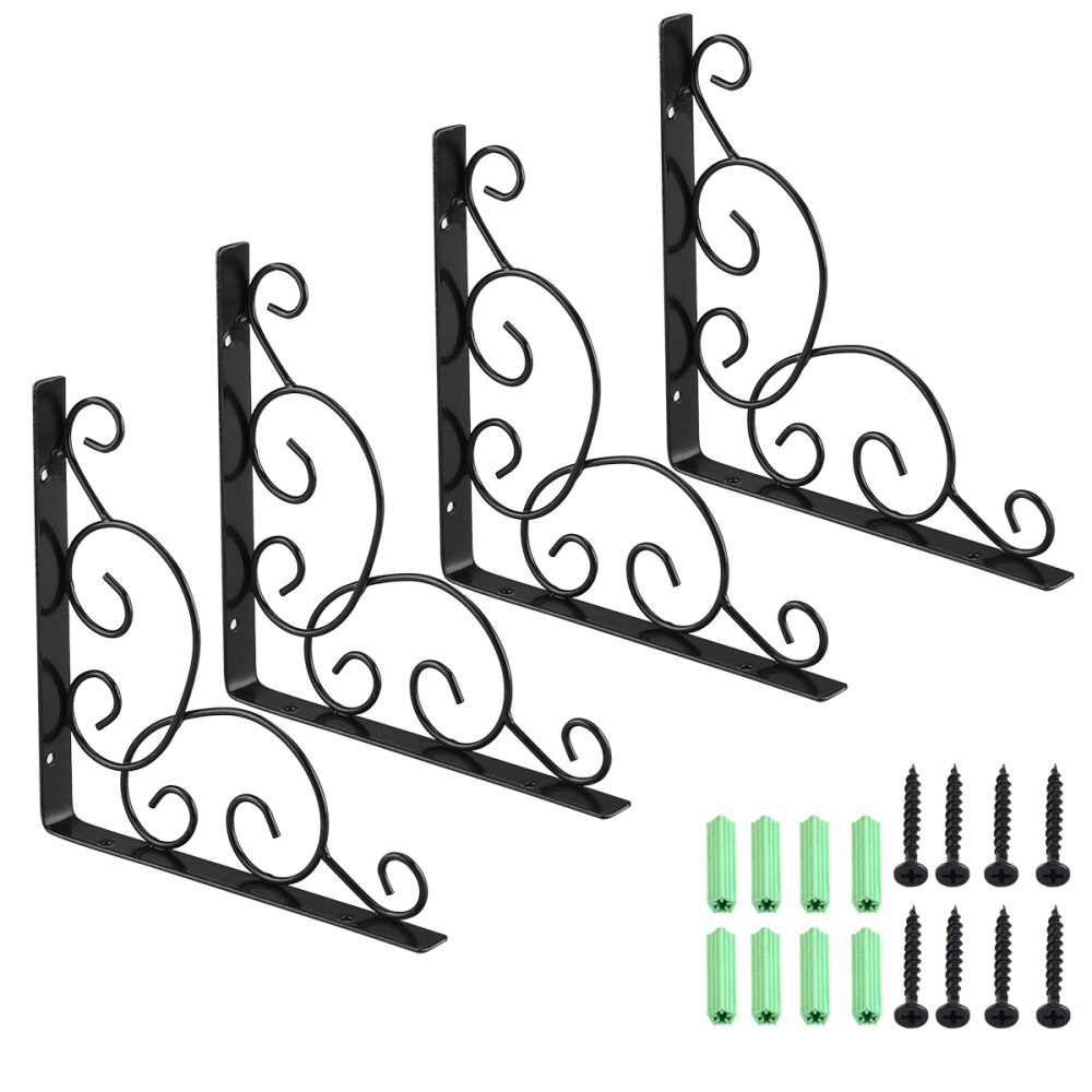 WINOMO Pack of 4 Decorative Iron Wall Mounted Shelf Brackets for Set Top Box: Default Title
