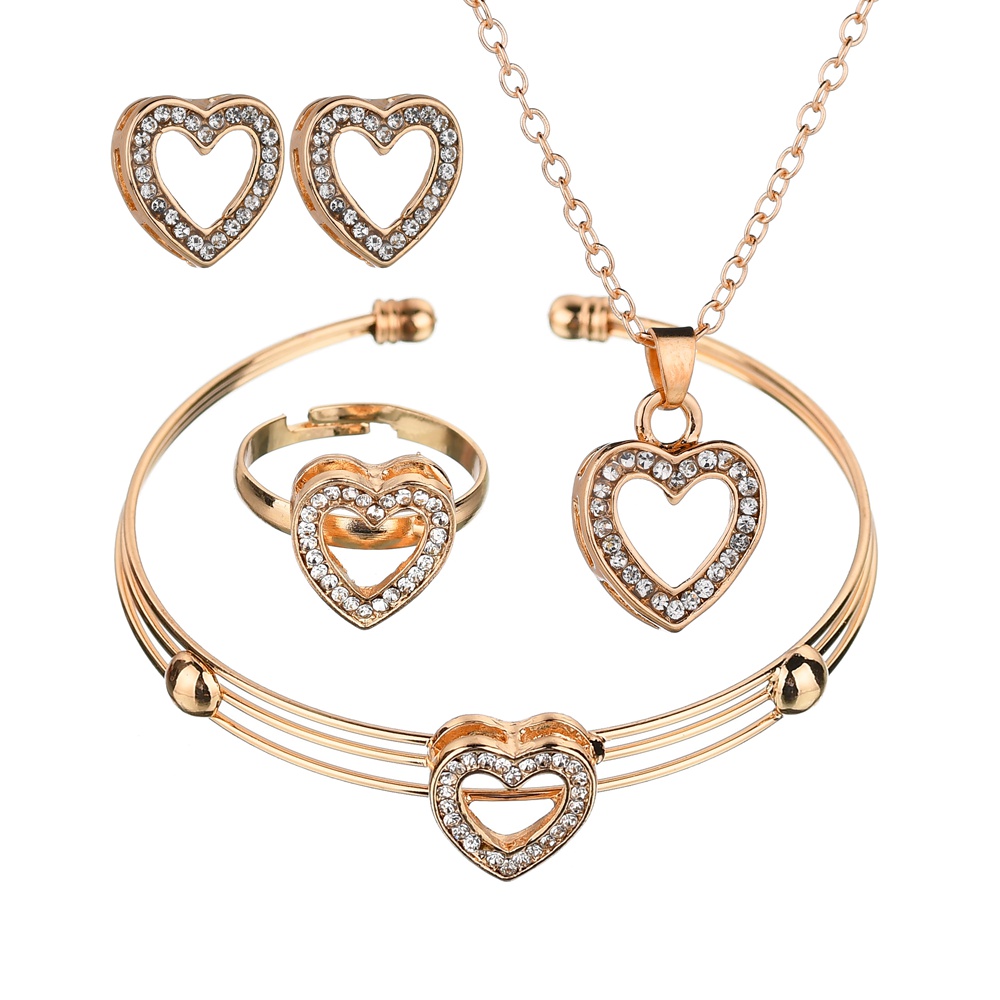 Terreau Kathy 4 stuks Leuke Hartvormige Neclace Oorbellen Sets Sieraden Kristal Kid Kinderen Mooie Goud Kleur Sieraden Sets voor meisje: gold