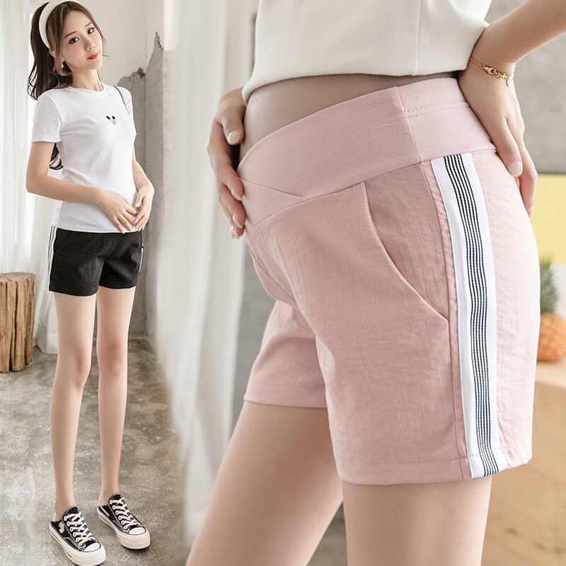 358#  mamma fritidsbyxor sommar sidoshorts elastisk midja för gravida kvinnor magbyxor gravidbyxor