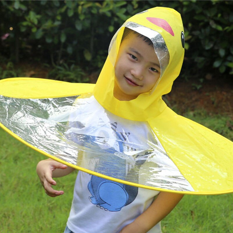 Kids Rain Cover Cute Cartoon Duck UFO Children's Raincoat Boys And Girls Umbrella Hat Windproof Poncho Rain Gear