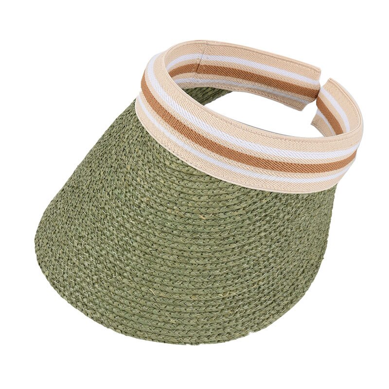USPOP colorful raffia sun hats women natural straw hats beach hat sun visor cap shade: Army Green