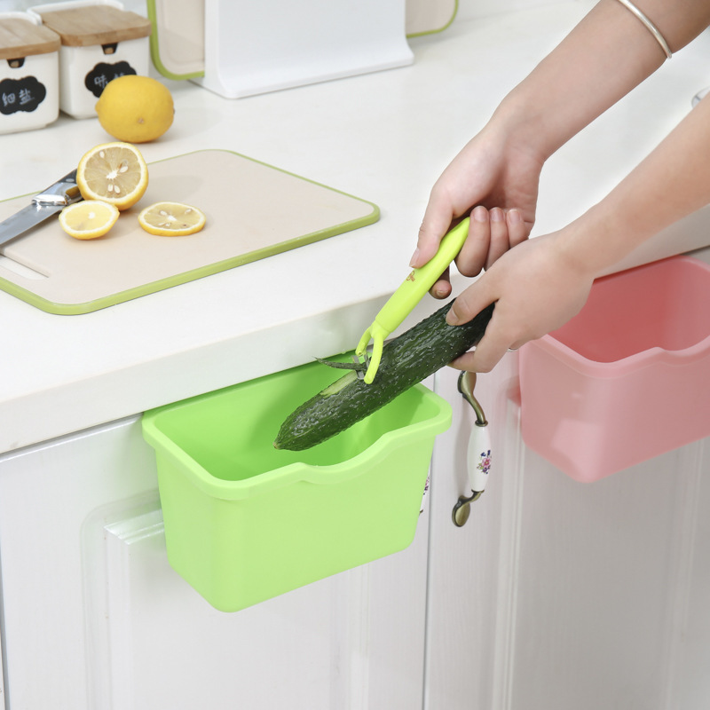 Cesta de plástico para colgar, cubo de basura, caja de almacenamiento, soporte de escritorio para cocina, puerta de armario