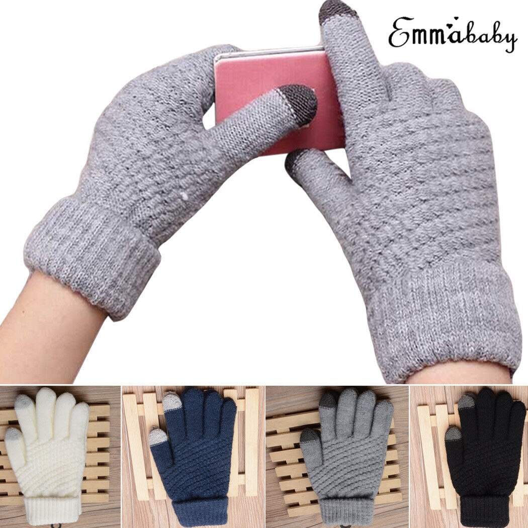 Mannen Vrouwen Touch Screen Handschoenen Winter Warme Fleece Gevoerde Thermische Gebreide Handschoenen Zwart Grijs Wit Marineblauw