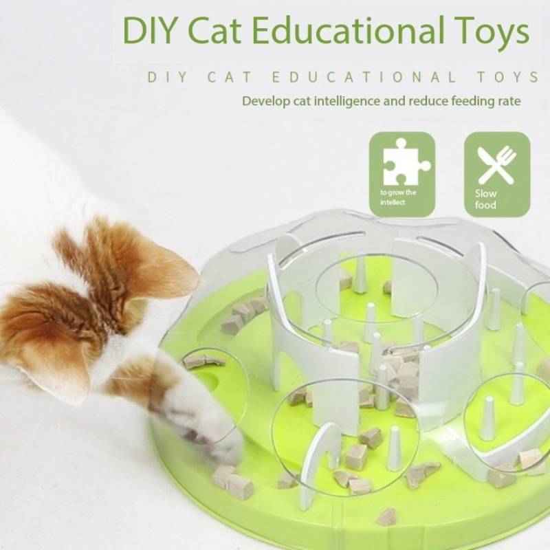 Rompecabezas interactivo para gatos, juguete dispensador de golosinas, mejora Mental, juguete de alimentador lento, laberinto de gato interesante, bandeja de alimentación lenta, tazón