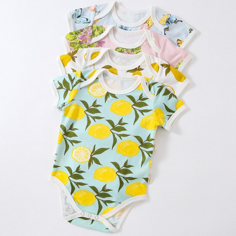 2022 sommer-Baby-bodys für mädchen und jungen, rundhalsausschnitt, kurze ärmel, birnen-zitronen-schmetterlingsmuster, Overall für neugeborene, freizeitkleidung  e6100
