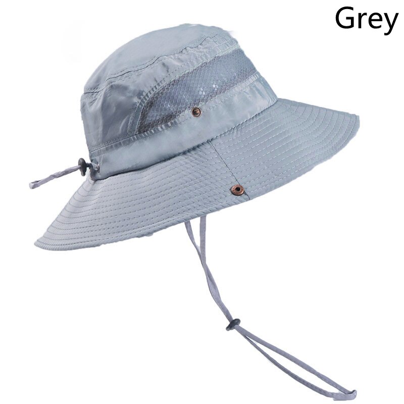 Outdoor Vissen Wandelen Hoed Heren Zomer Zonnehoed Visser Hoed Mesh Ademend Anti-Uv Grote Brede Rand Zon Bescherming cap: Grey