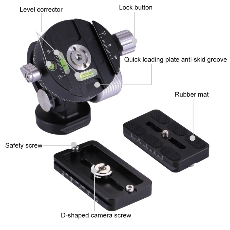 Testa A Sfera 360° Girevole Per Treppiede: Mini Supporto In Lega Di Alluminio Con Attacco A Vite 1/4", Leggero E Portatile, Per Fotocamera DSLR E Proiettori, Nero