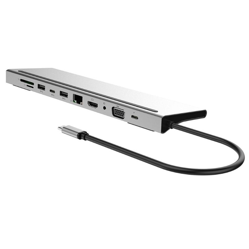 Multifonction 11 en 1 4K USB-C HUB Type-c USB 3.0 TF SD compatibles HDMI VGA RJ45 En Alliage D'aluminium PD H-D Station D'accueil A6HE