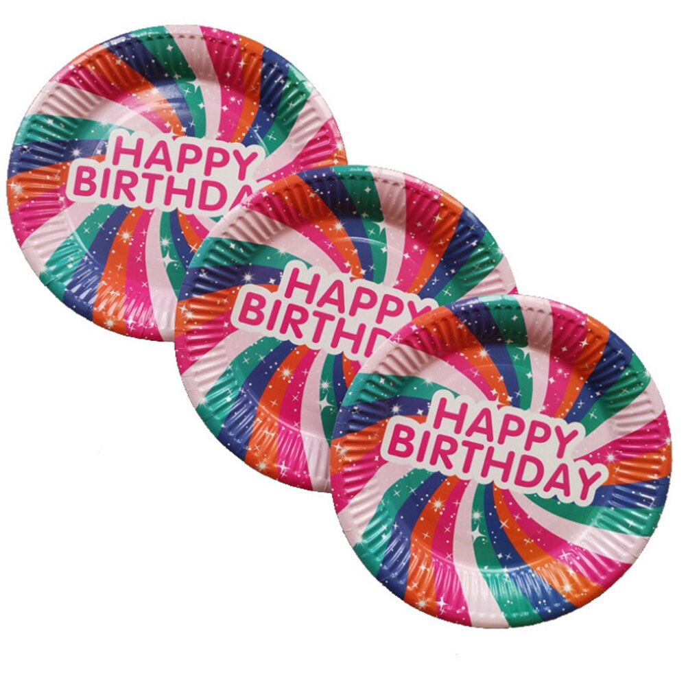 10 Pcs Disposable Round Paper Plates Dishes Happy Birthday Lovely Dinnerware Birthday Party Pastry Plates