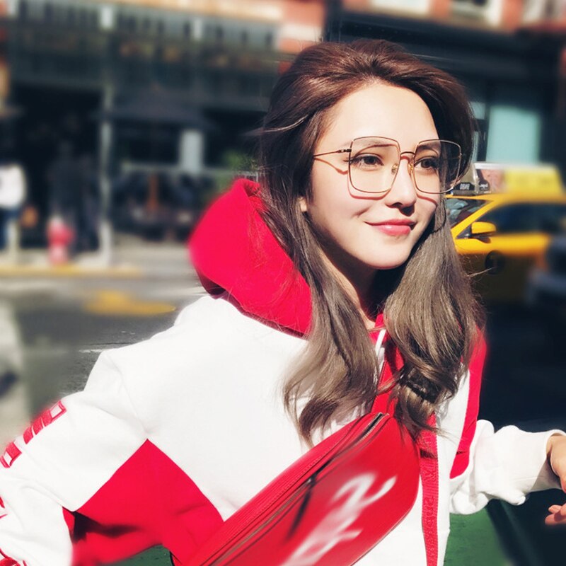 Gafas planas de Metal grande y cuadrado, gafas transparentes para mujer, montura de prescripción, montura de gafas, gafas de protección contra luz azul