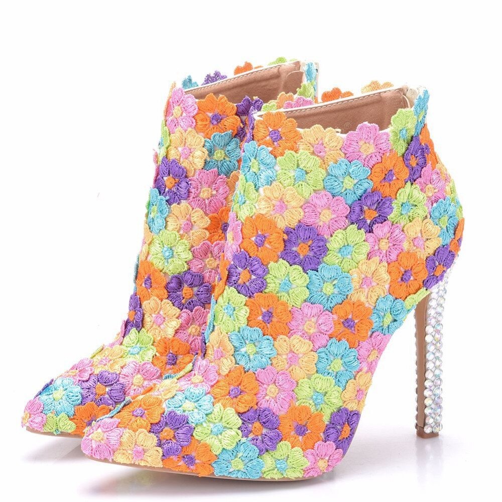 , zapatos de boda de , botines para mujer, invierno, tacones súper finos, 11CM, cremallera, flor, perla, puntiagudos, bota para mujer