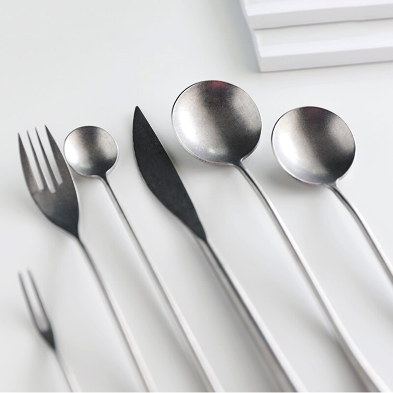 Silber 304 Edelstahl Westlichen Besteck einstellen retro Abendessen Messer Gabel Löffel einstellen Spezielle Gabeln Kaffee Tee Löffel Obst Gabel