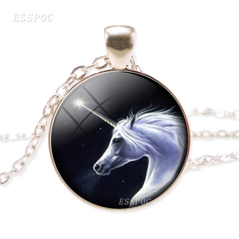 NPKDS di Modo Nuovo Collana In Lega di Zinco di Vetro Del Pendente Rotondo. Unicorn Tempo Gioiello Della Catena Del Maglione Preferito Regalo Di Compleanno: Starlight Unicorn