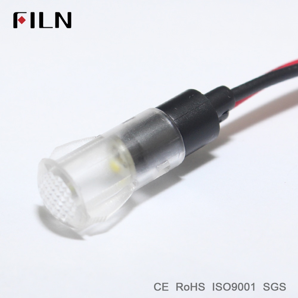 Fl1p-8qw-2 st 8mm diameter plast bärnsten vit röd grön plast 120v 220v 12v led pilotljus med 20cm kablar